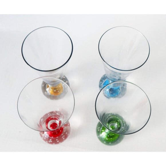 Vintage Handblown Glass Champagne Flutes - Set Of 4 With Controlled Bubble Bases - Picture 5 of 8